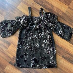 Velvet Burnout Top Womens Cold Shoulder Wine Plum Whimsigoth Tunic Blouse